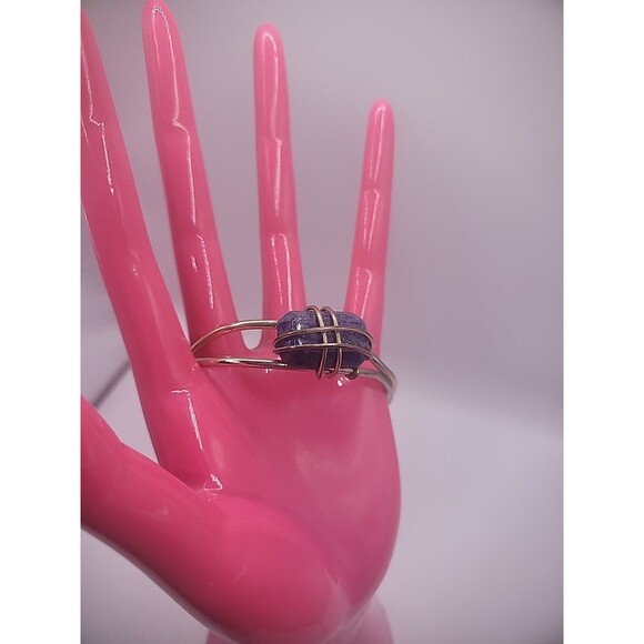 Vintage Bracelet Cuff Silver Tone Gold Tone Wire Wrapped Purple Stone Jewelry - Picture 3 of 15
